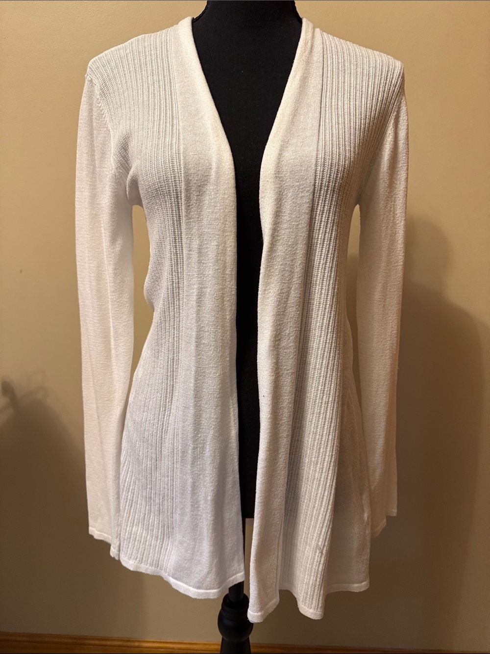 Soft Surroundings White Open-Front Ribbed Cardigan